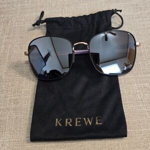 Krewe Sabine Sunglasses Black Rose Gold Square Metal Frames Grey Gradient Lens